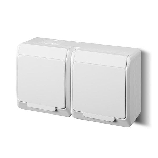 Подвійна розетка з заземленням та кришкою Elektro-Plast Hermes IP44 біла