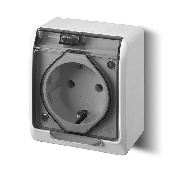 Розетка з заземленням та димчастою кришкою Elektro-Plast Hermes IP44 біла