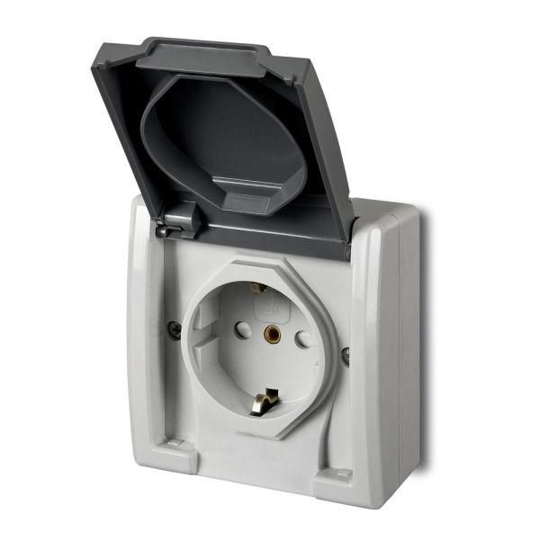 Розетка з заземленням та кришкою Elektro-Plast Aquant IP55 сіра