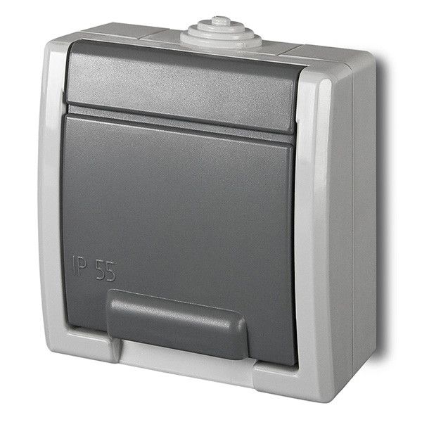 Розетка з заземленням та кришкою Elektro-Plast Aquant IP55 сіра
