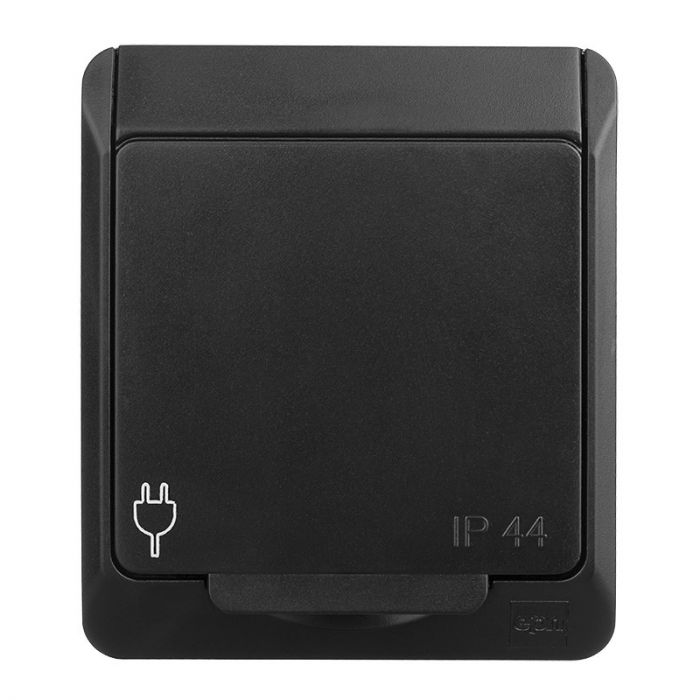 Розетка з заземленням та кришкою Elektro-Plast Hermes IP44 чорна