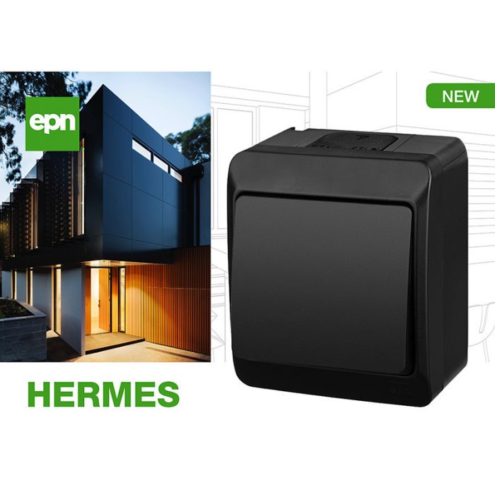 Одноклавішний вимикач Elektro-Plast Hermes IP44 чорний