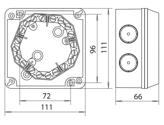 Розподільча коробка SEZ 6457-24 111x111x66 IP65 пуста