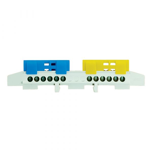 Шина з'єднувальна в корпусі на Din-рейку Pawbol LZ 12 отворів 2х6х10/16 мм2 синьо/жовта