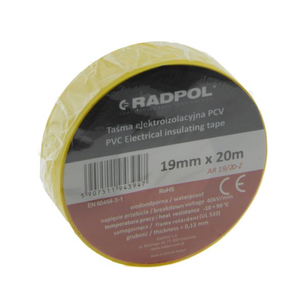 Ізоляційна стрічка Radpol AR 19/20-Z 19 мм / 20 метрів жовта