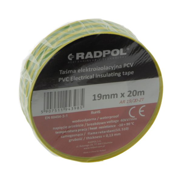 Ізоляційна стрічка Radpol AR 19/20-ZT 19 мм / 20 метрів жовто-зелена