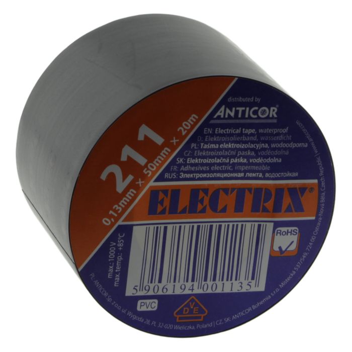 Ізоляційна стрічка ANTICOR ELECTRIX 211 0,13 мм x 50 мм x 20 метрів чорна